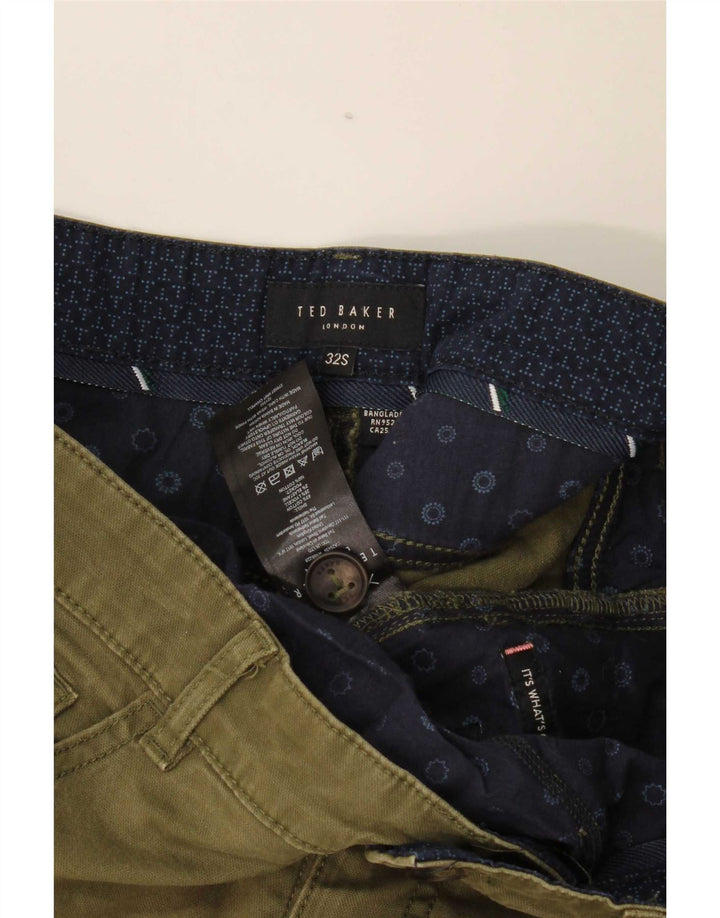 Ted Baker Mens Slim Casual Trousers W32 L29 Khaki Cotton