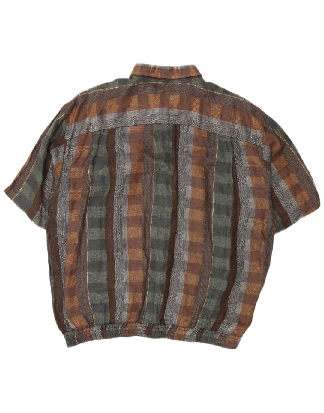 Vintage Mens Short Sleeve Pullover Shirt XL Multicoloured Check Linen