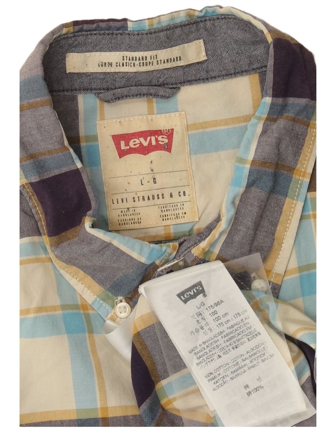 Levi's Mens Standard Fit Shirt Large Beige Check Cotton