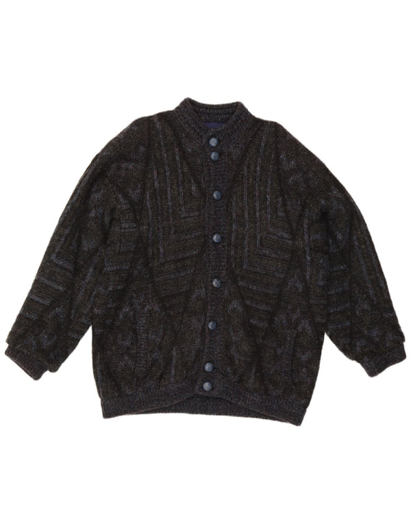 Vintage Mens Cardigan Sweater Large Black Geometric