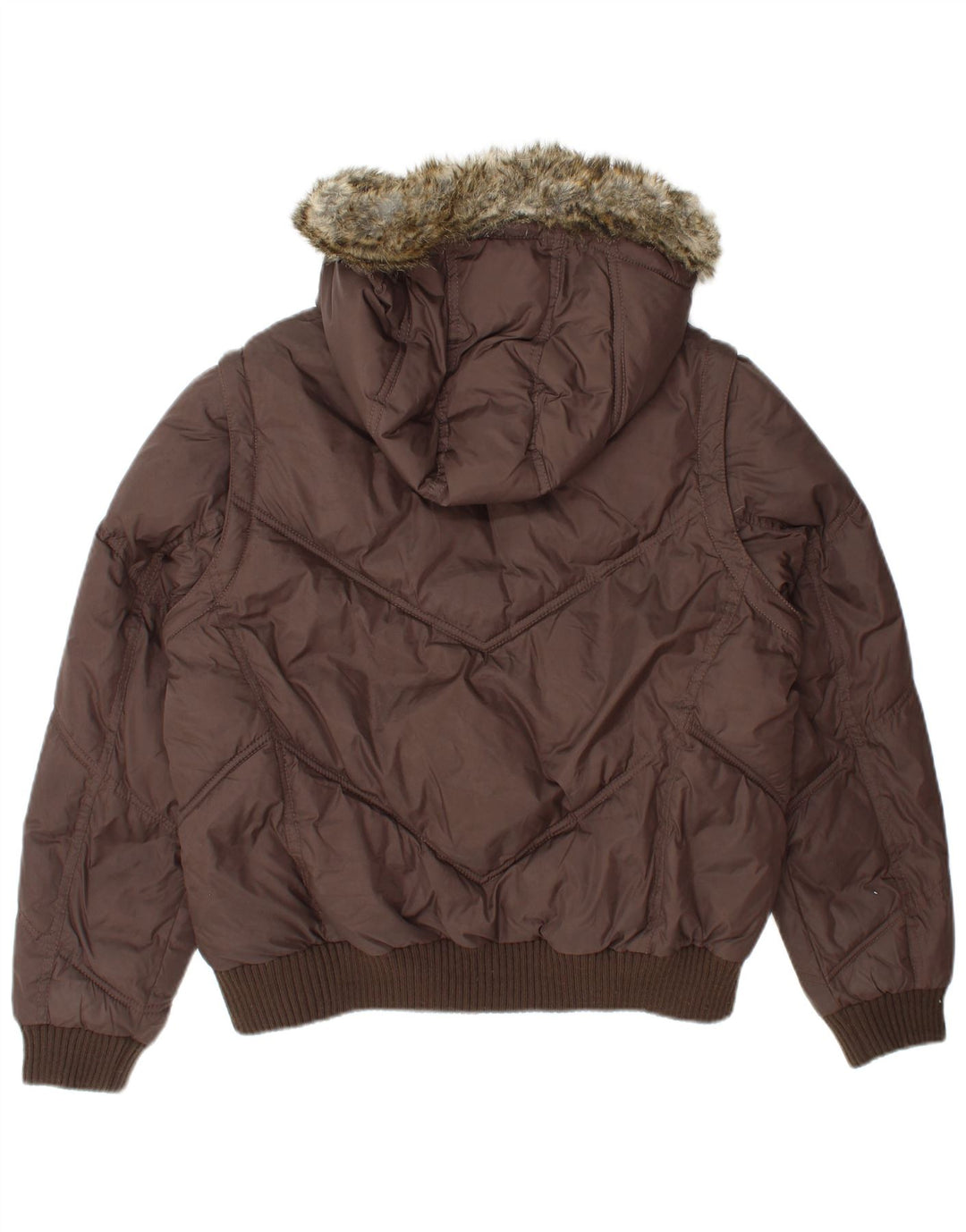 Marks & Spencer Womens Hooded Padded Jacket UK 14 Large Brown Polyamide