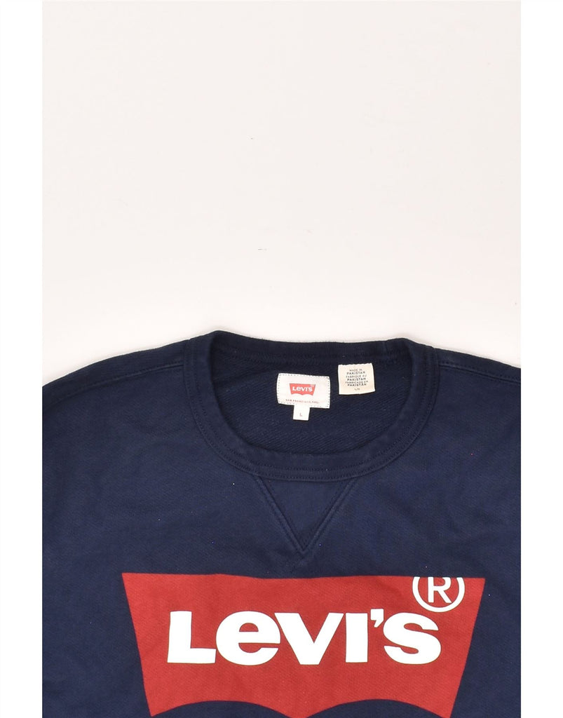 LEVI'S Mens Graphic Sweatshirt Jumper Large Navy Blue Cotton Vintage Levi's and Second-Hand Levi's from Messina Hembry 