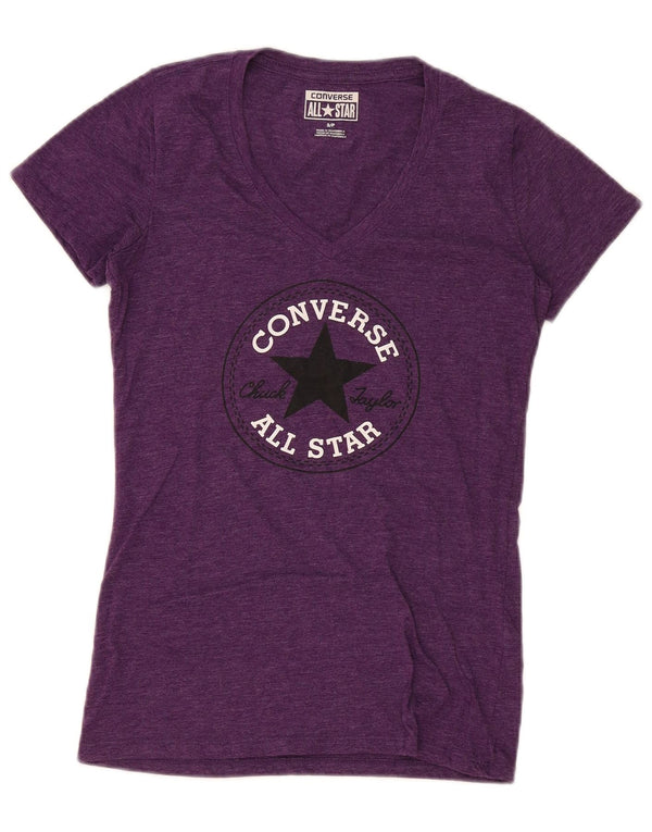 Converse Womens Graphic T-Shirt Top UK 10 Small Purple Flecked Cotton