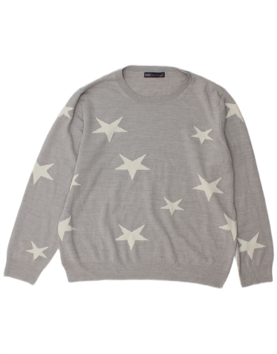 Marks & Spencer Womens Crew Neck Jumper Sweater UK 16 Large Grey