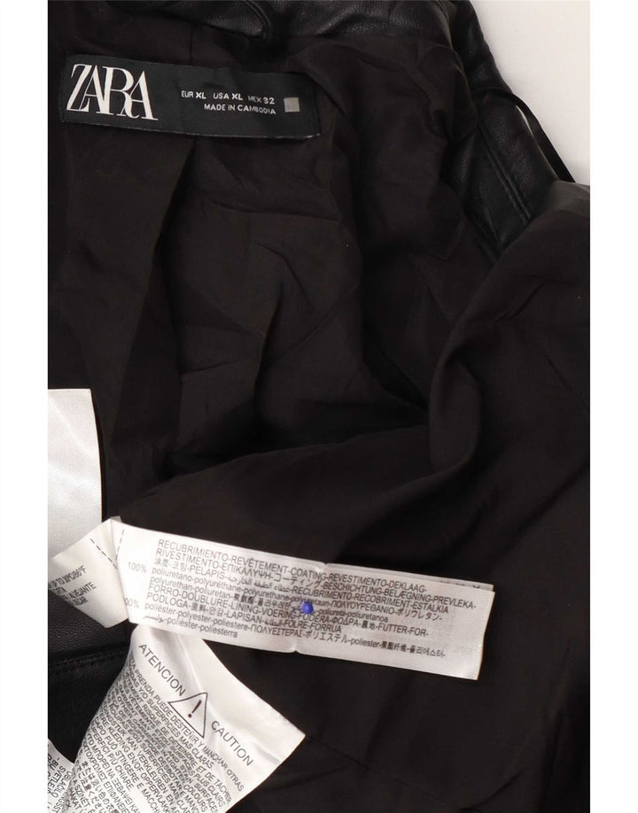 Zara Womens 1 Button Faux Leather Blazer Jacket UK 18 XL Black Polyethylene