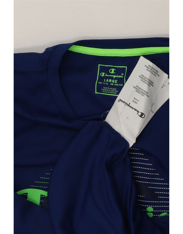Champion Boys Graphic T-Shirt Top 11-12 Years Large Blue Polyester