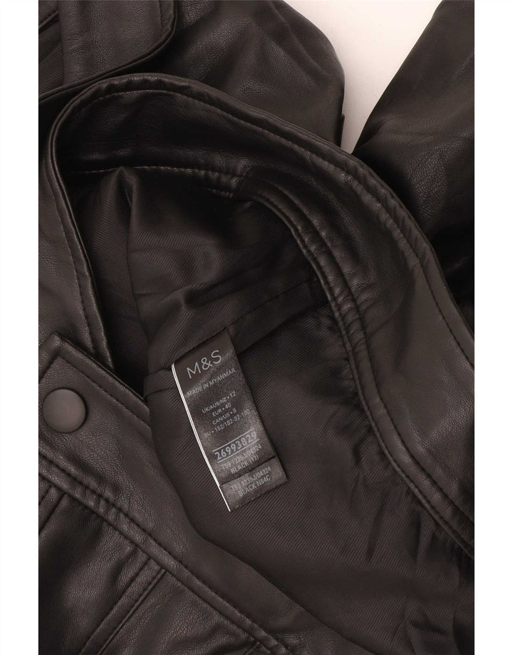 Marks & Spencer Womens Faux Leather Bomber Jacket UK 12 Medium Black
