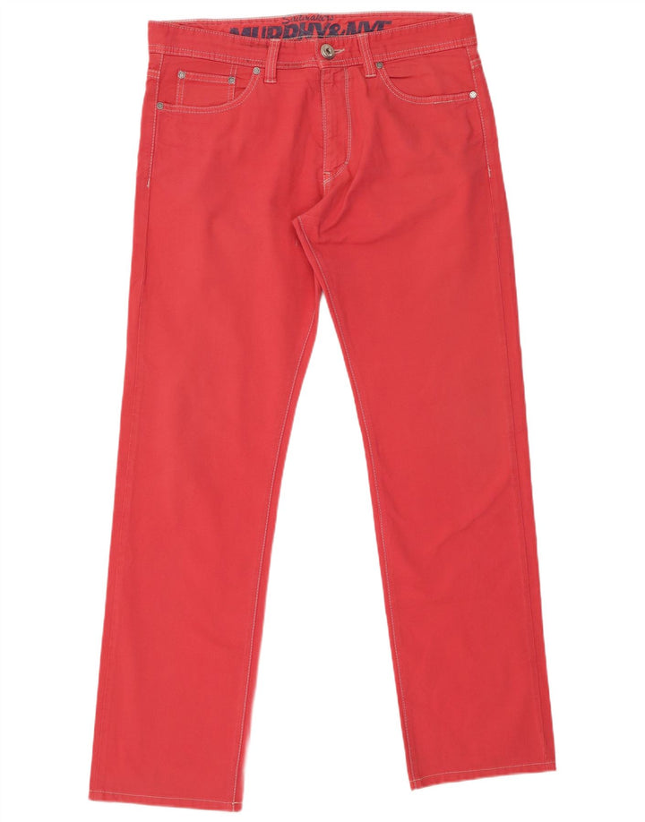MURPHY & NYE Mens Straight Casual Trousers W34 L32 Red Cotton