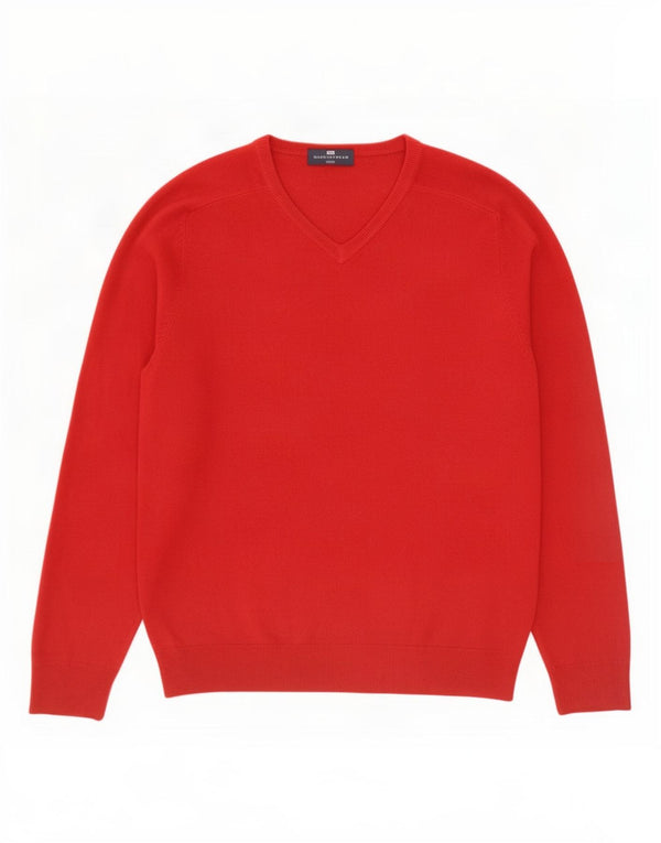 Marks & Spencer Mens Blue Harbour V-Neck Jumper Sweater Medium Red Acrylic