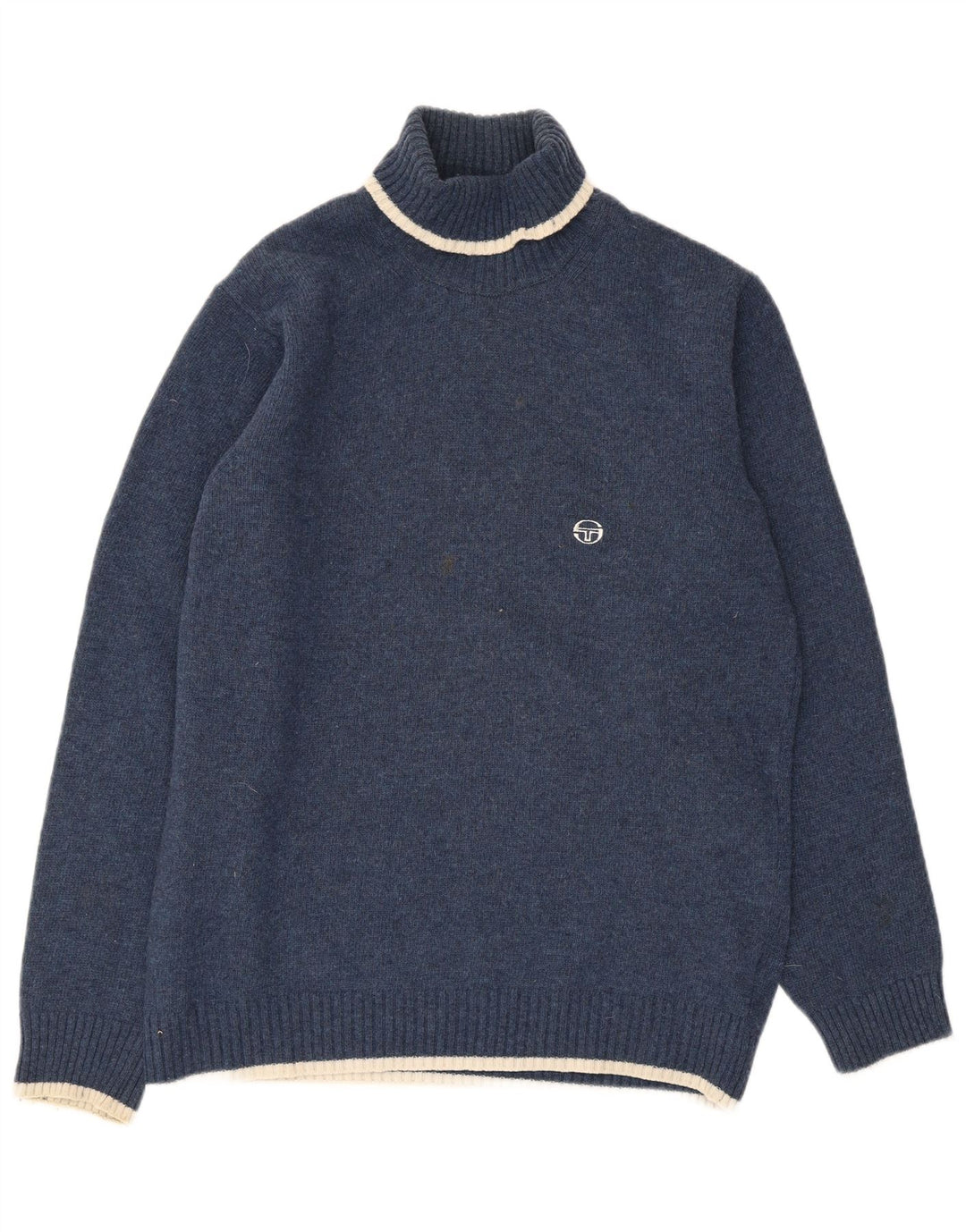 Sergio Tacchini Mens Roll Neck Jumper Sweater Large Navy Blue Wool