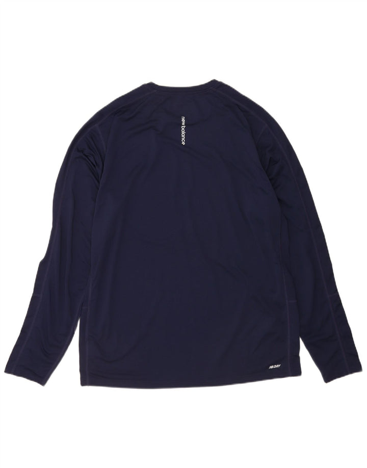 New Balance Mens Graphic Top Long Sleeve Large Navy Blue Polyester