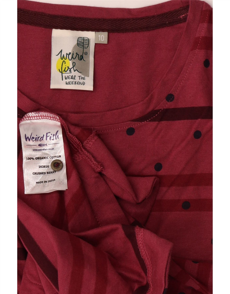 WEIRD FISH Womens Top Long Sleeve UK 10 Small  Burgundy Striped Cotton Vintage Weird Fish and Second-Hand Weird Fish from Messina Hembry 