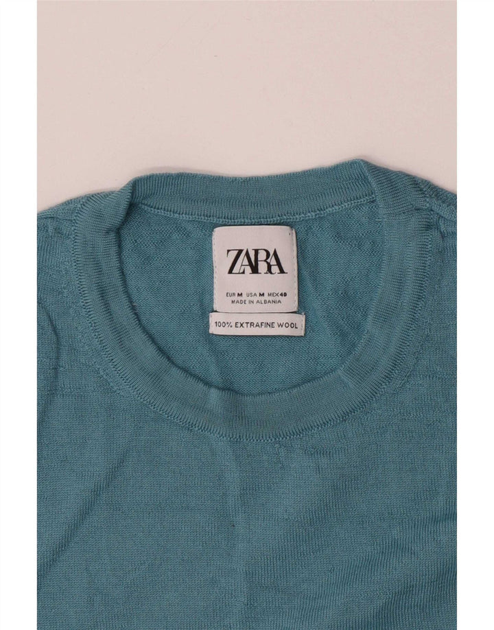 Zara Mens Crew Neck Jumper Sweater Medium Blue