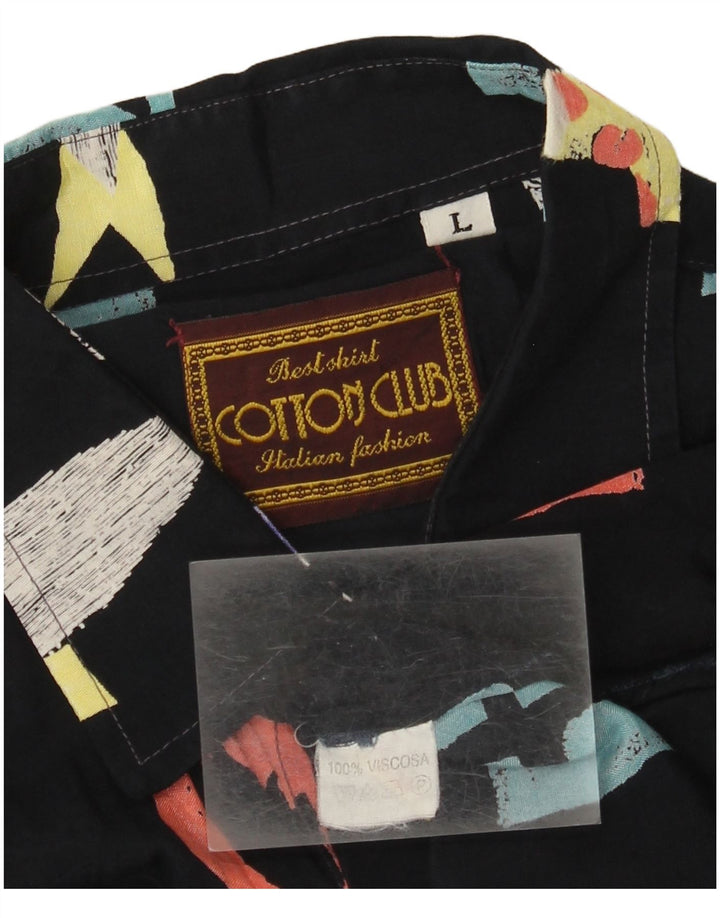 Cotton Club Mens Abstract Pattern Short Sleeve Shirt Large Black Viscose