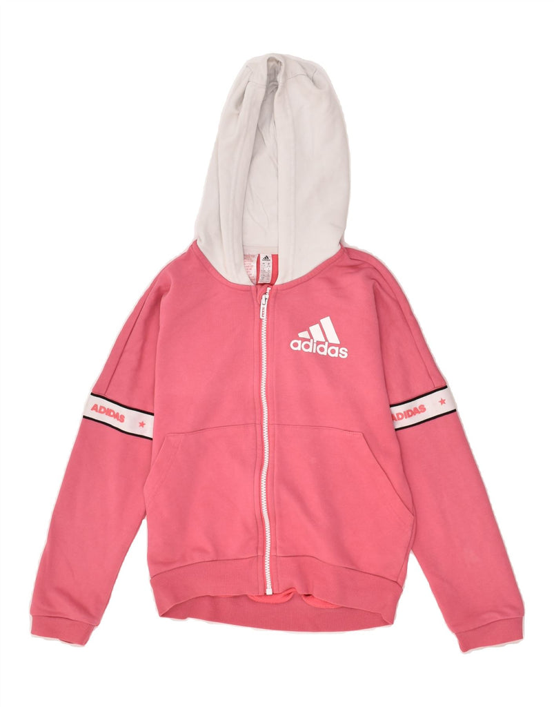 ADIDAS Girls Graphic Zip Hoodie Sweater 9-10 Years Pink Colourblock Cotton | Vintage Adidas | Thrift | Second-Hand Adidas | Used Clothing | Messina Hembry 