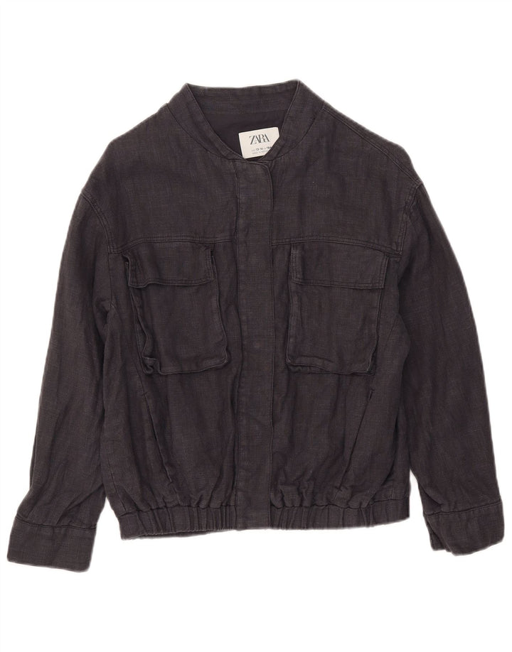 Zara Girls Utility Jacket 13-14 Years Navy Blue Ramie