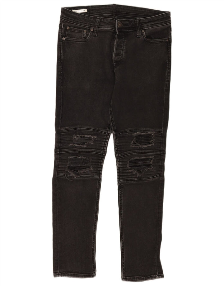Jack & Jones Mens GLENN Distressed Slim Jeans W30 L30 Black Cotton