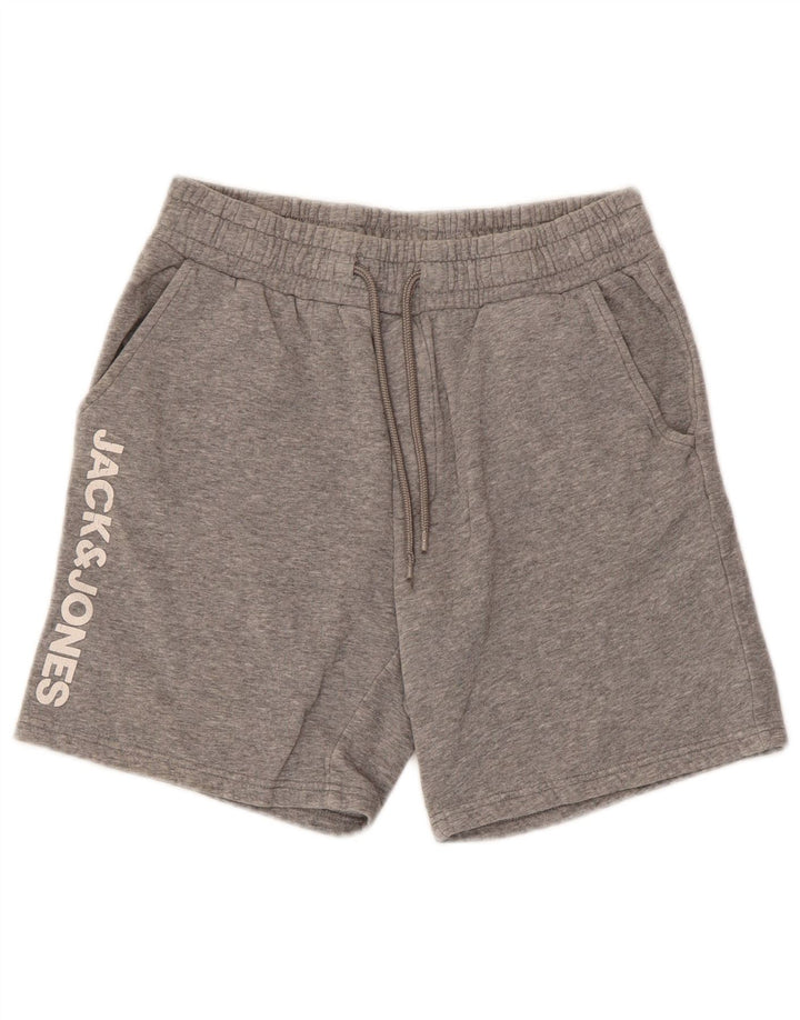 Jack & Jones Mens Graphic Sport Shorts Small Grey Flecked Cotton