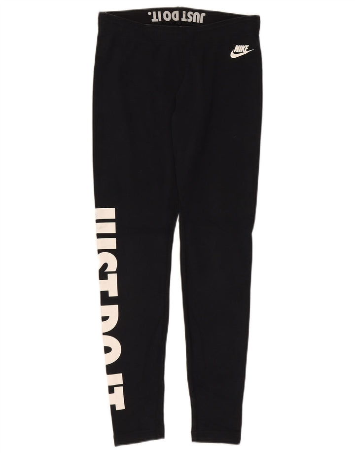 Nike Womens Graphic Leggings UK 10 Small Black Cotton