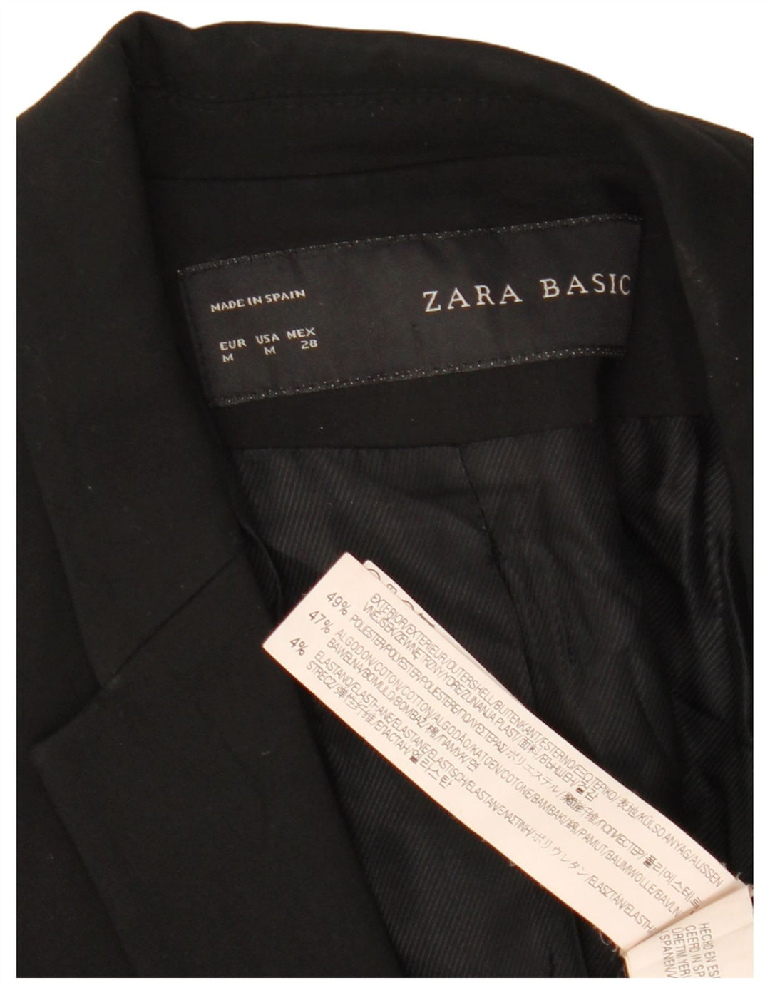 ZARA Womens 1 Button Blazer Jacket UK 12 Medium Black Polyester