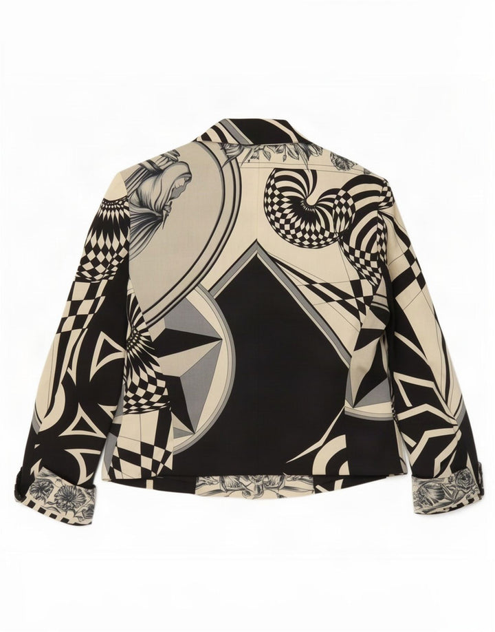 Versus By Gianni Versace Womens Graphic Blazer Jacket EU 44 Large Beige Des