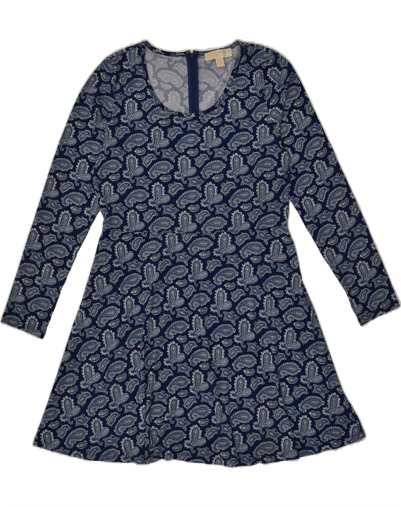 MICHAEL KORS Womens Long Sleeve A-Line Dress UK 16 Large Navy Blue Paisley Vintage Michael Kors and Second-Hand Michael Kors from Messina Hembry 