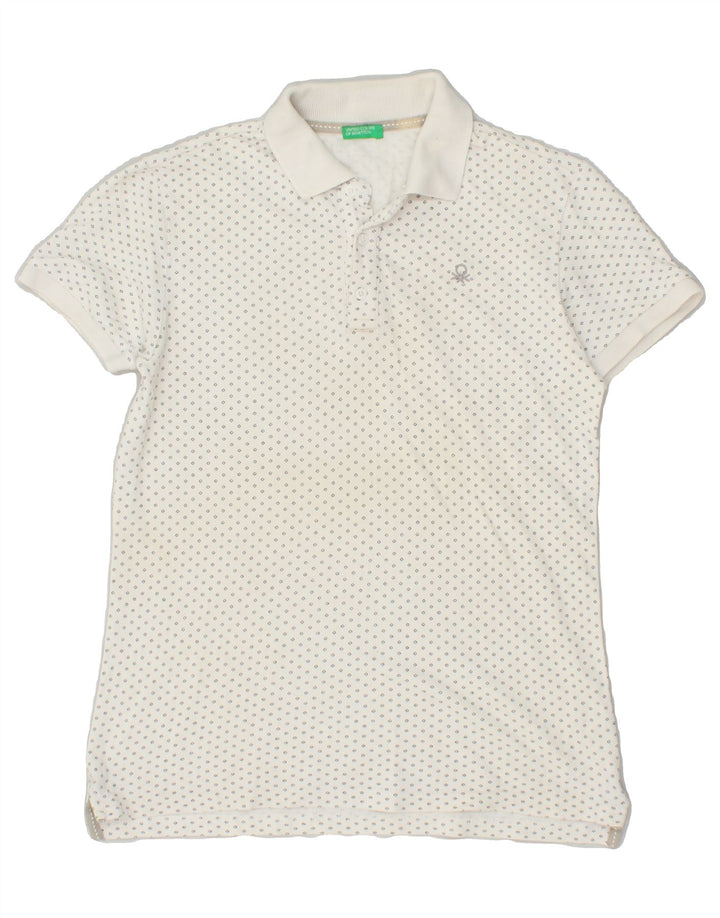 BENETTON Boys Abstract Pattern Polo Shirt 13-14 Years 3XL White Cotton | Vintage Benetton | Thrift | Second-Hand Benetton | Used Clothing | Messina Hembry 