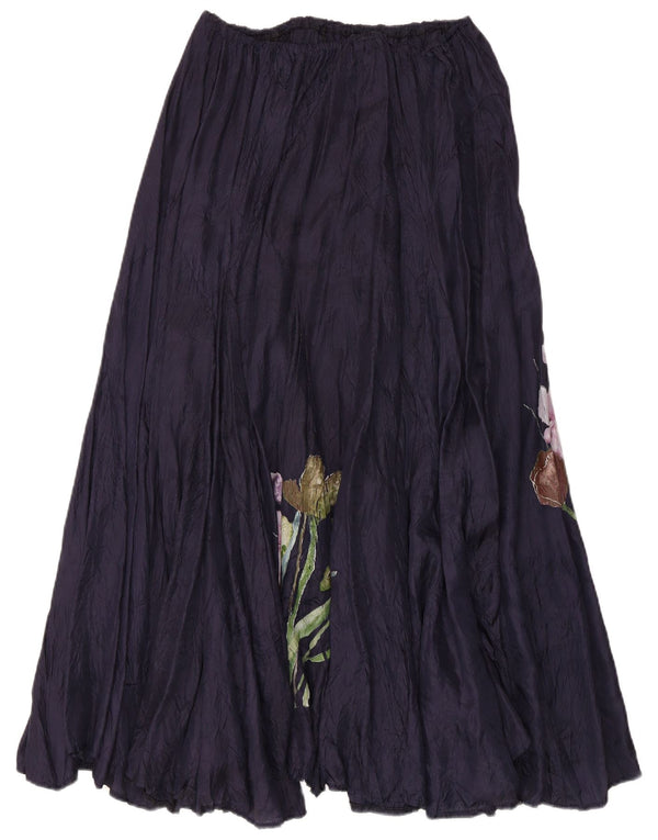 Vintage Womens Graphic Maxi Skirt Small W26 Navy Blue Floral Viscose