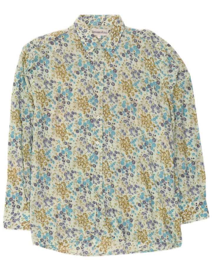 Vintage Mens Shirt Medium Green Floral Cotton