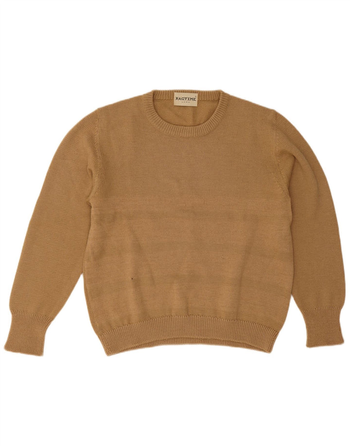 Vintage Mens Crew Neck Jumper Sweater Large Brown Striped