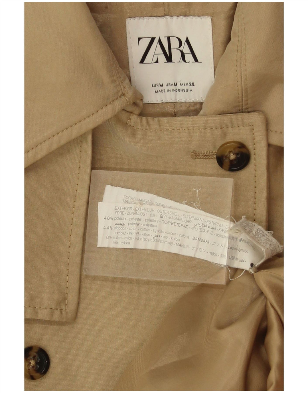 Zara Womens Trench Coat UK 14 Medium Beige Polyester