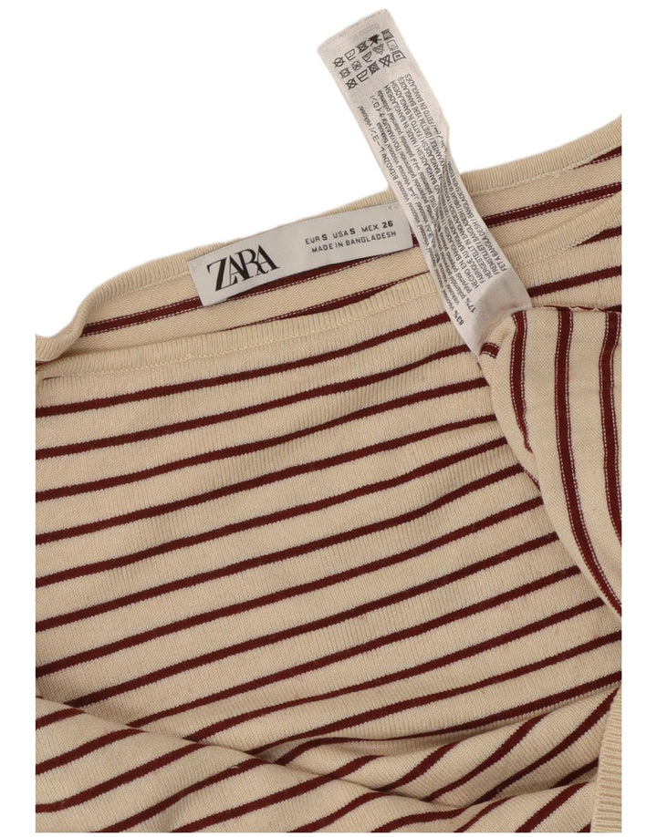 ZARA Womens Boat Neck Jumper Sweater UK 10 Small Off White Striped