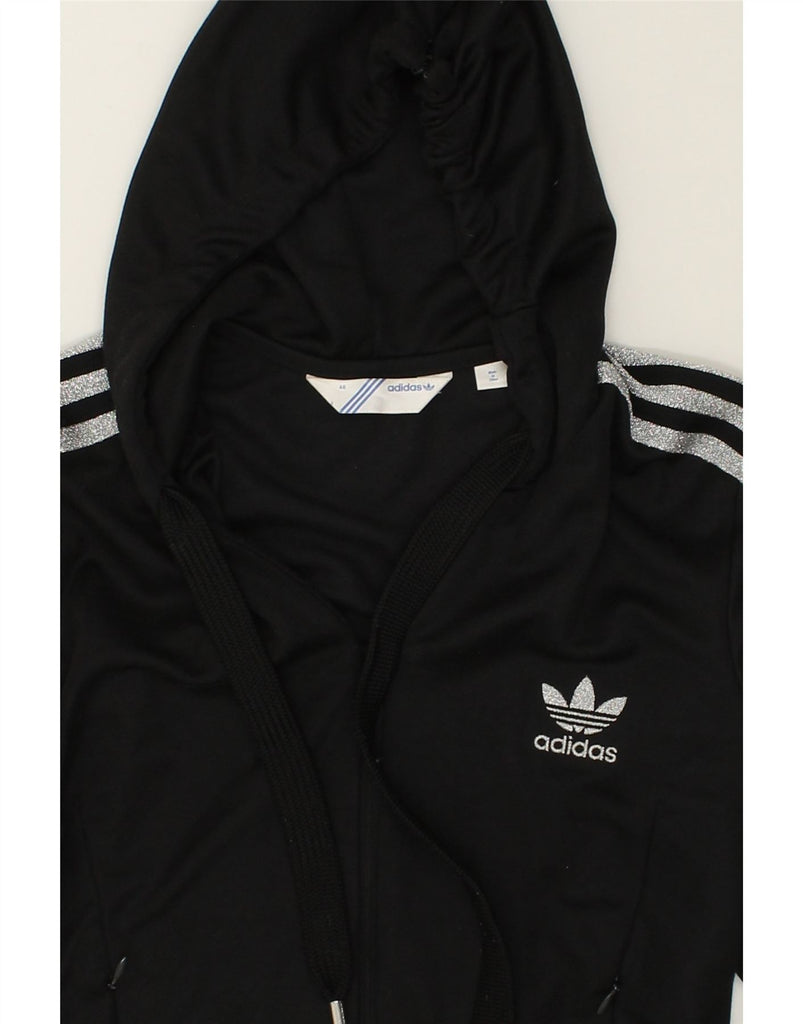 ADIDAS Womens Zip Hoodie Sweater IT 46 Medium Black Polyester | Vintage Adidas | Thrift | Second-Hand Adidas | Used Clothing | Messina Hembry 