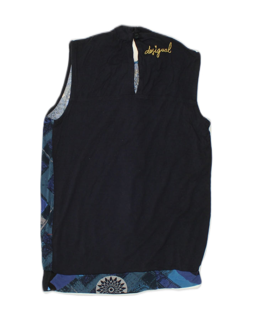 DESIGUAL Womens Sleeveless Blouse Top UK 6 XS Blue Geometric Elastane | Vintage Desigual | Thrift | Second-Hand Desigual | Used Clothing | Messina Hembry 