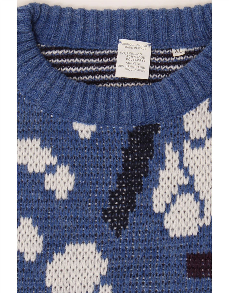 VINTAGE Mens Abstract Pattern Crew Neck Jumper Sweater XL Blue Acrylic Vintage Vintage and Second-Hand Vintage from Messina Hembry 
