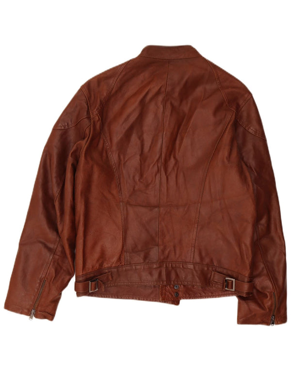 Sasch Womens Leather Racer Jacket UK 12 Medium Brown