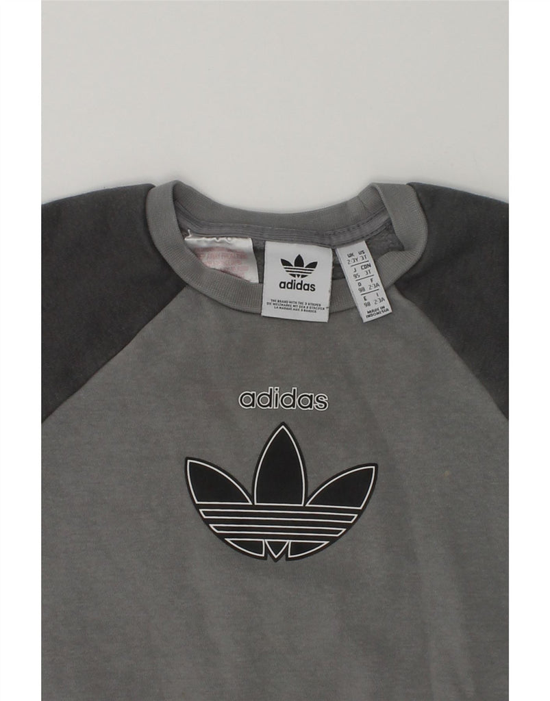 ADIDAS Boys Graphic Sweatshirt Jumper 2-3 Years Grey Colourblock Cotton | Vintage Adidas | Thrift | Second-Hand Adidas | Used Clothing | Messina Hembry 