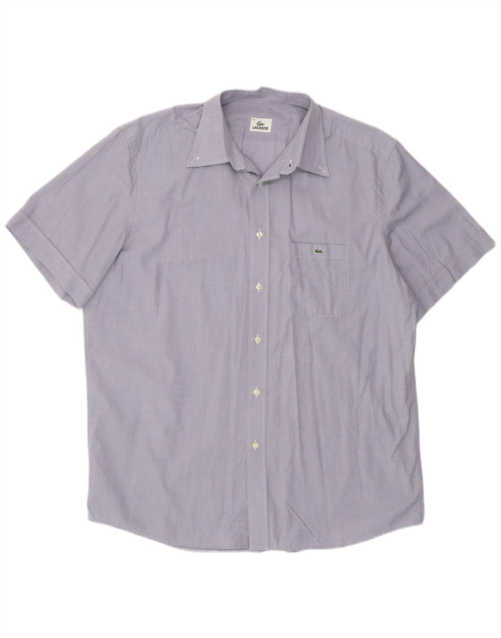 Lacoste Mens Short Sleeve Shirt Size 43 Large Blue Cotton