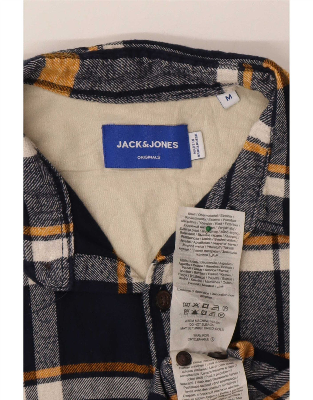 Jack & Jones Mens Flannel Shirt Medium Navy Blue Check Cotton
