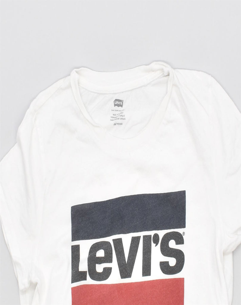 LEVI'S Womens Graphic T-Shirt Top UK 4 XS White Cotton | Vintage | Thrift | Second-Hand | Used Clothing | Messina Hembry 