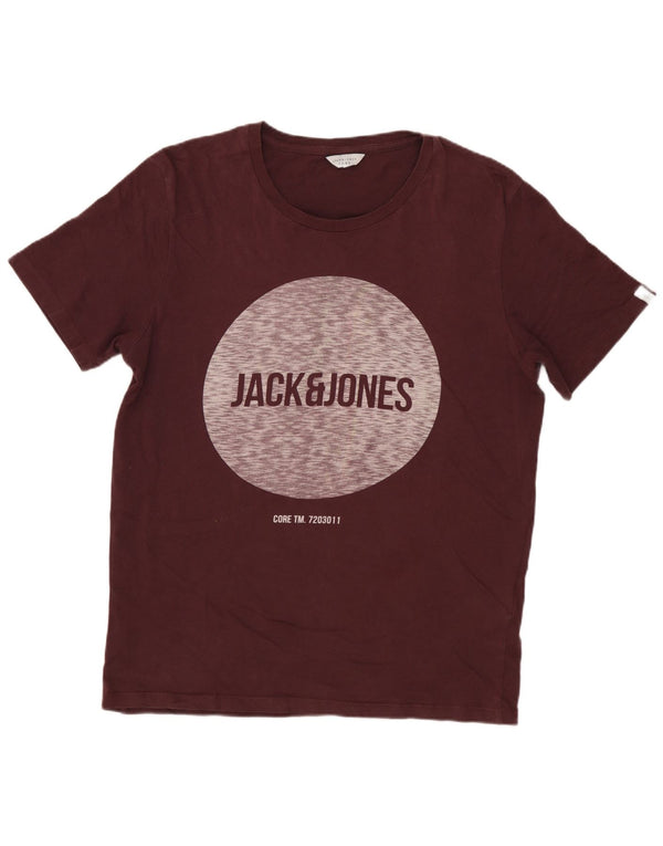 JACK & JONES Mens Graphic T-Shirt Top Small Burgundy Cotton