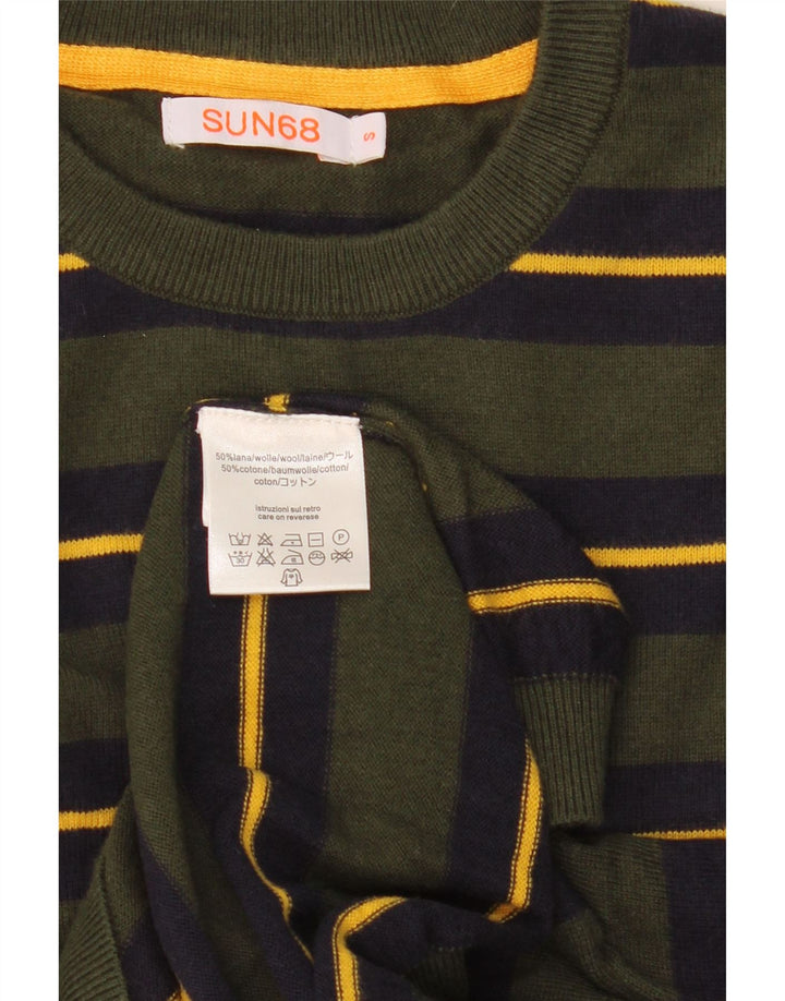 Sun68 Mens Crew Neck Jumper Sweater Small Green Striped Wool