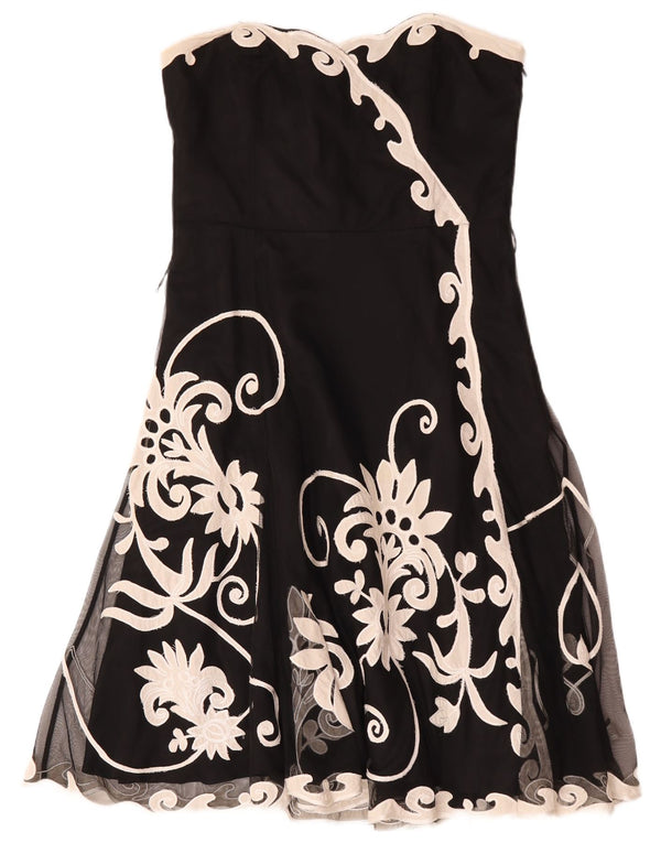 Coast Womens Strapless Dress UK 16 Large Black Floral Polyester