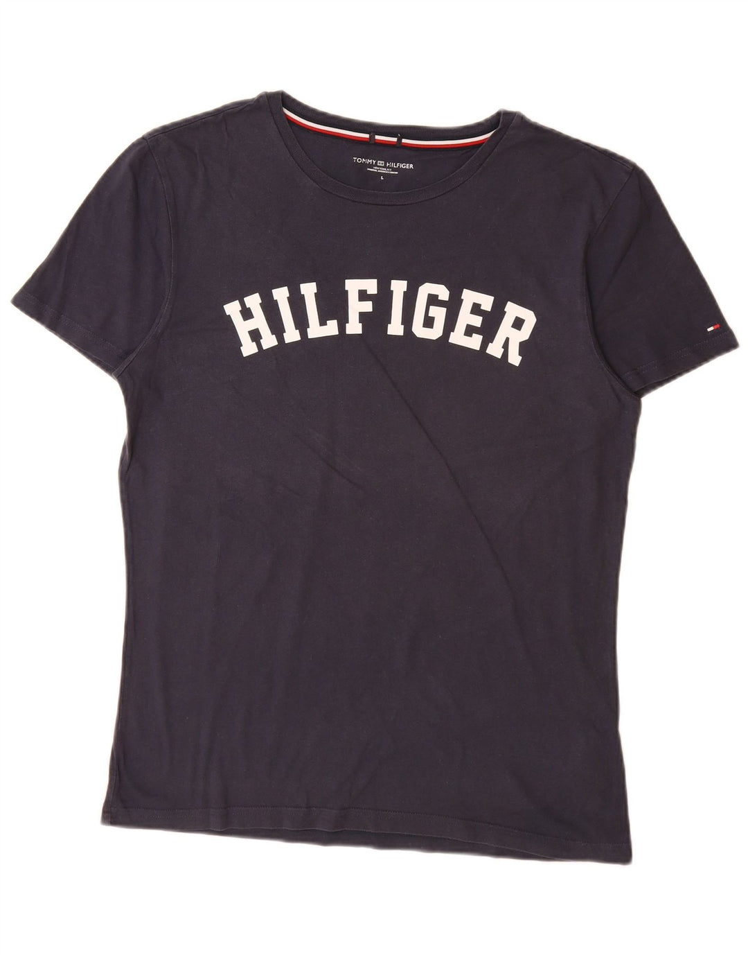 TOMMY HILFIGER Mens Graphic T-Shirt Top Large Navy Blue Cotton