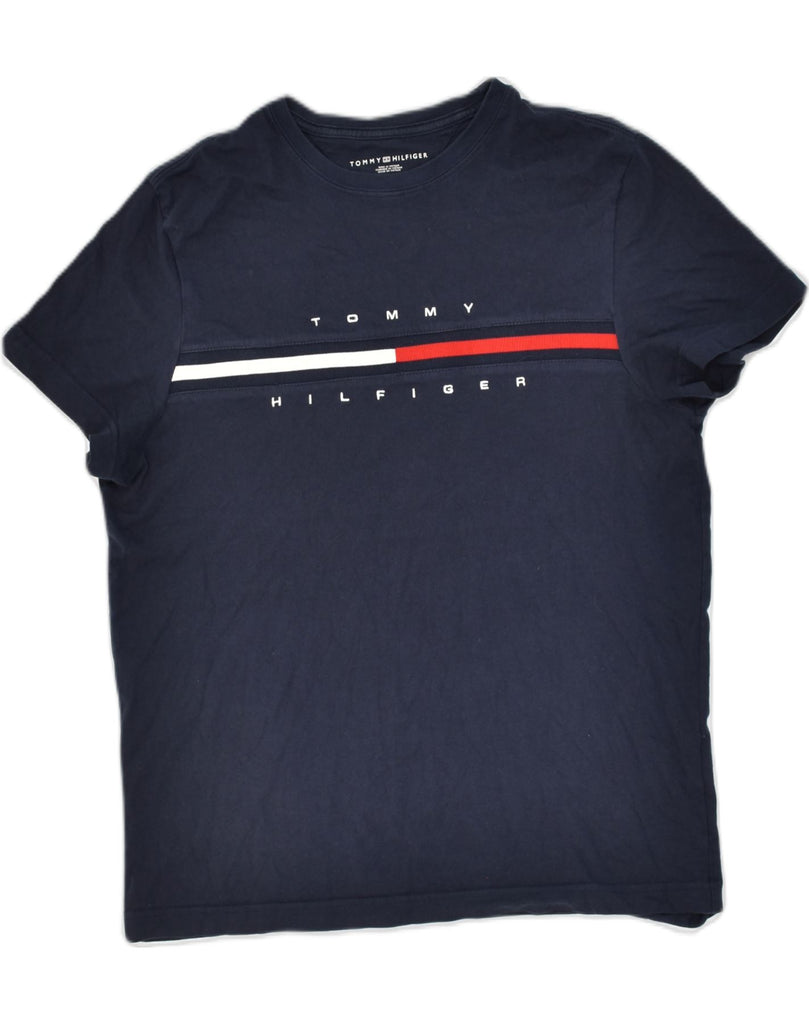 TOMMY HILFIGER Mens Graphic T-Shirt Top Small Navy Blue Cotton | Vintage Tommy Hilfiger | Thrift | Second-Hand Tommy Hilfiger | Used Clothing | Messina Hembry 