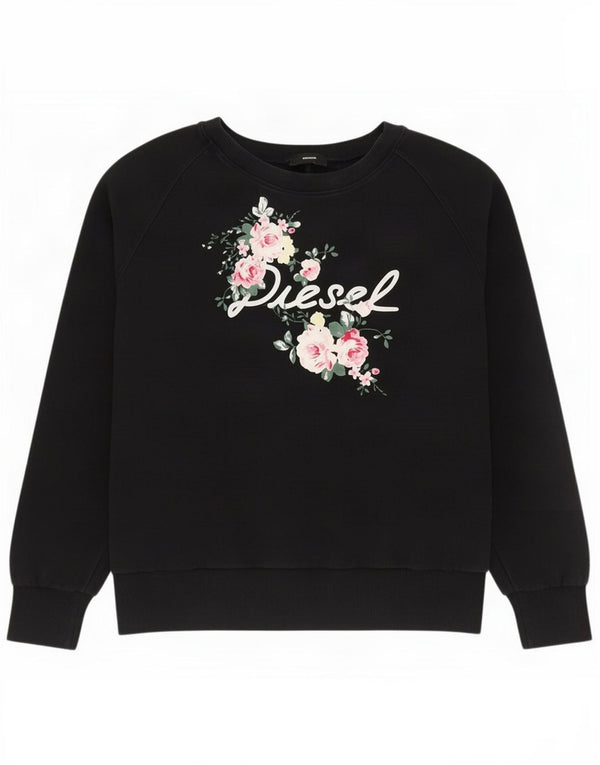 Diesel Womens Graphic Oversized Sweatshirt Jumper UK 16 Large Black Cotton