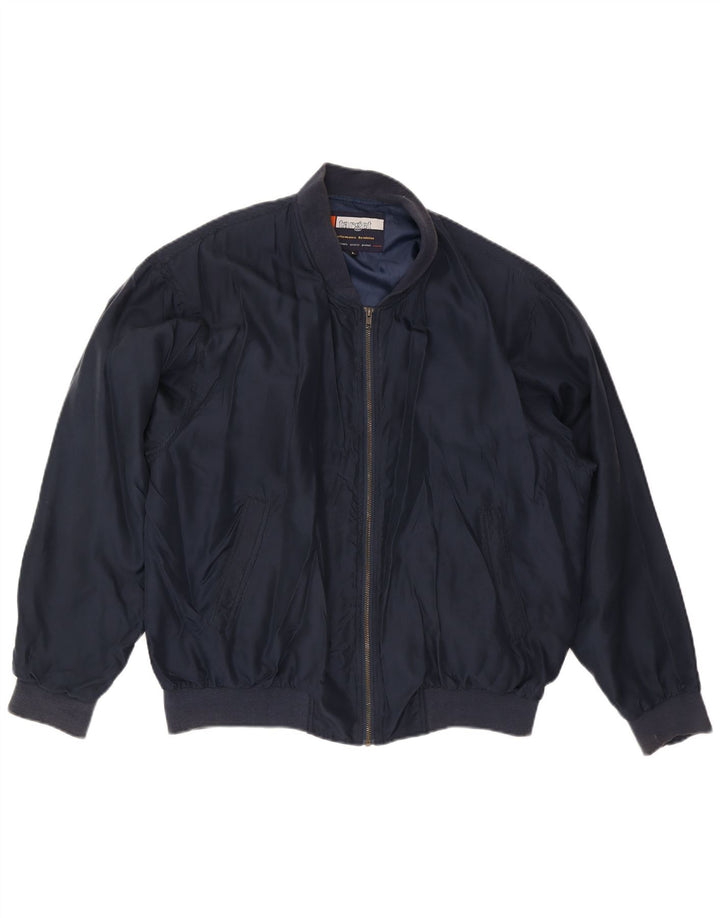 Vintage Mens Bomber Jacket UK 40 Large Navy Blue Silk