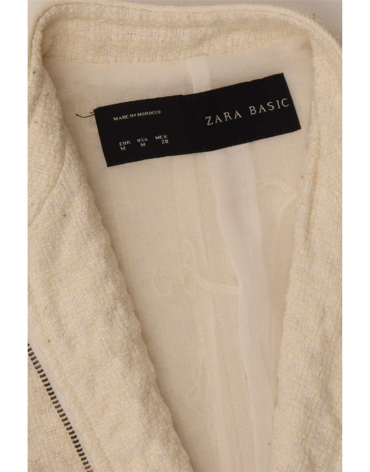 Zara Womens Full Zip Blazer Jacket UK 12 Medium Off White Acrylic