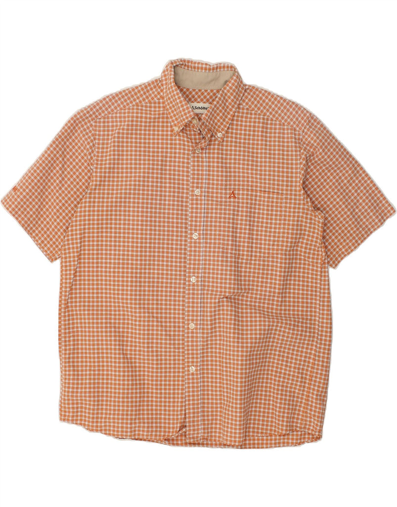 SCHOFFEL Mens Short Sleeve Shirt Large Orange Check Cotton | Vintage Schoffel | Thrift | Second-Hand Schoffel | Used Clothing | Messina Hembry 