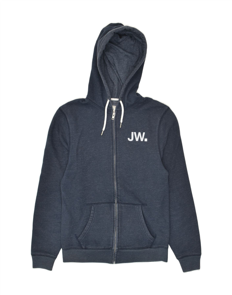 JACK WILLS Womens Graphic Zip Hoodie Sweater UK 12 Medium Navy Blue Cotton | Vintage Jack Wills | Thrift | Second-Hand Jack Wills | Used Clothing | Messina Hembry 